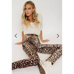 Verge Girl Pants Womens 10 Brown Cheetah Print 90’s Afterparty Stretch Pull On